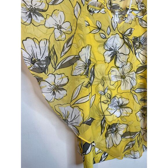 NY Collection Womens Floral Print Ruffle V-Neck Sheer Tank Dress Size 3X Yellow - Picture 3 of 8